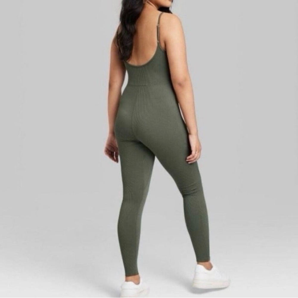 NWT XXL Wild Fable Ribbed Olive Green Full-length Jumpsuit Sleeveless Bodysuit
